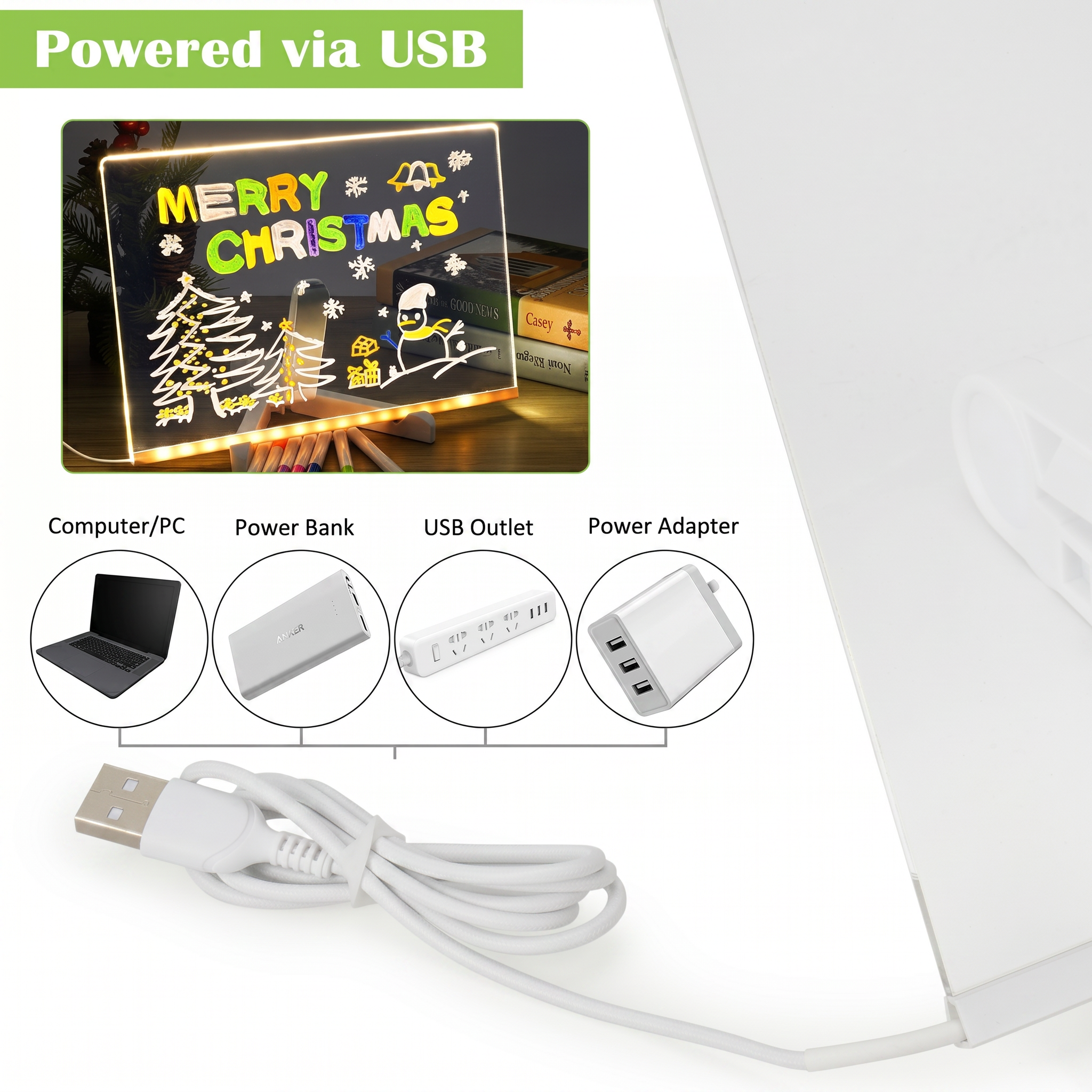 Transparent Acrylic LED Dry Erase Message Board 20x20cm White Stand With Glowing Display