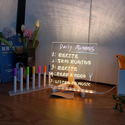 Transparent Acrylic LED Dry Erase Message Board 20x20cm White Stand With Glowing Display