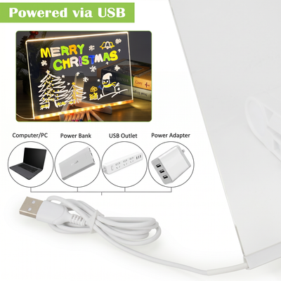 Transparent Acrylic LED Dry Erase Message Board 20x20cm White Stand With Glowing Display